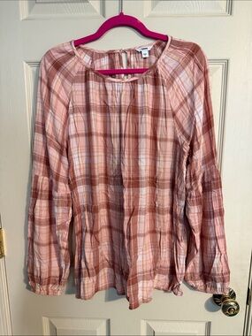Sonoma Pink and Brown Plaid Peasant Blouse